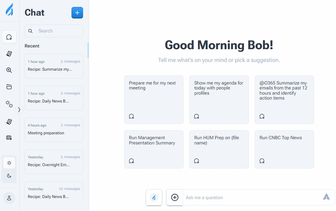 Animated gif showing tmeeting preparation in BlueFlame AI