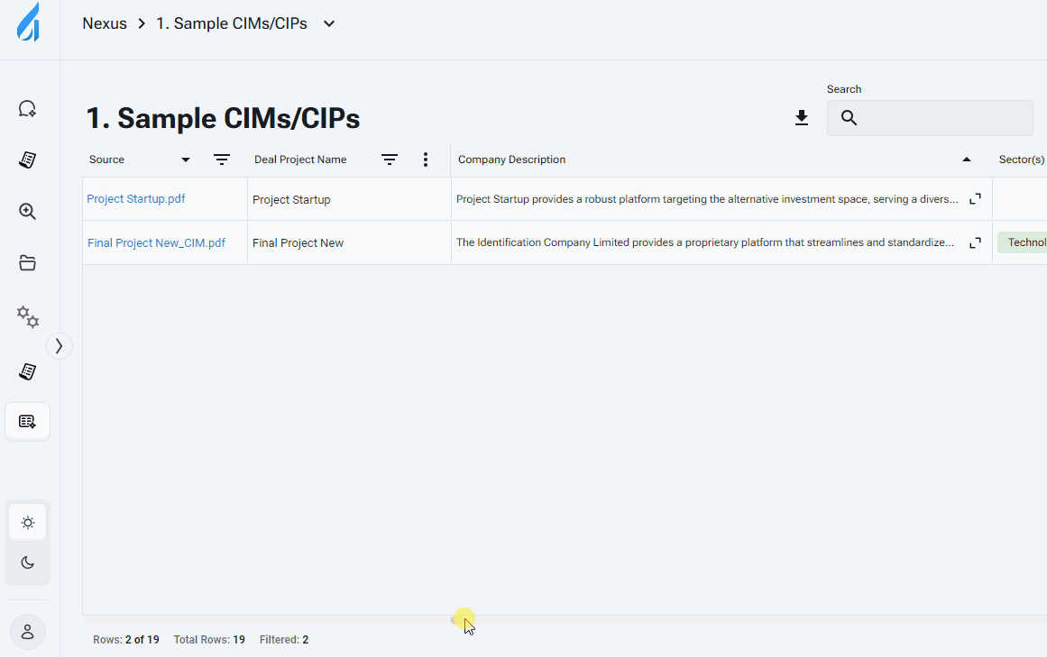 Animated gif showing sample CIM Reports in the BlueFlame AI platform.